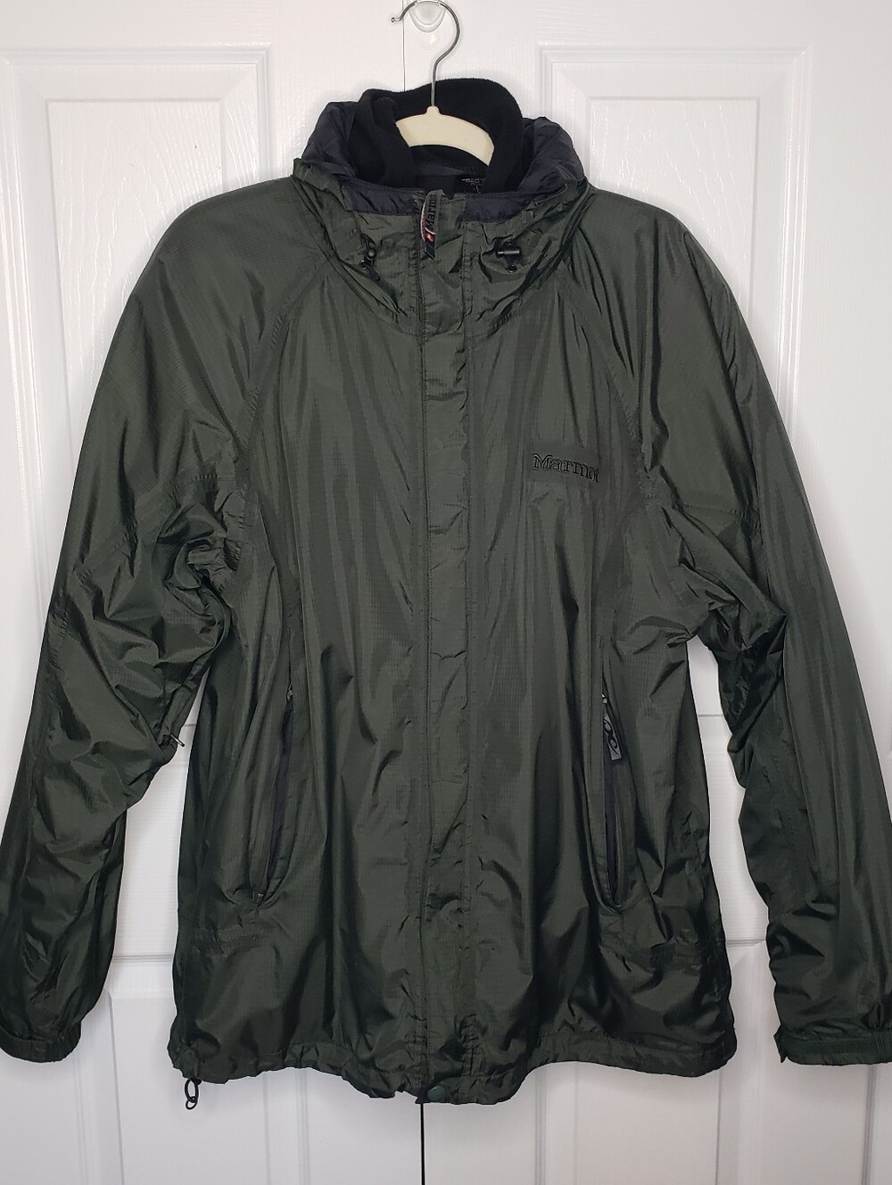 Marmot 3 in 1 Men's Drab Olive Green Hooded Rain Jacket Fleece Pockets Vents L